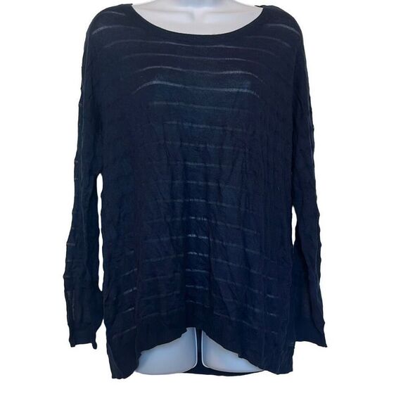 Lane Bryant Blue Sheer Stripe Scoop Neck Lightweight Knit Sweater Top 14 Office - Picture 1 of 7